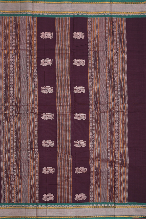 Chettinadu Cotton Saree Coffee Brown With Threadwork Buttas
