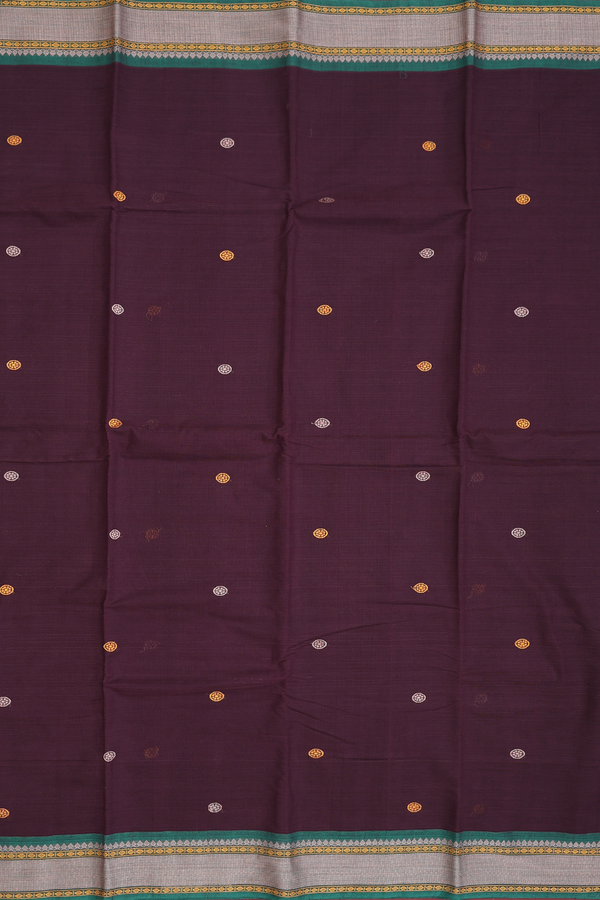 Chettinadu Cotton Saree Coffee Brown With Threadwork Buttas
