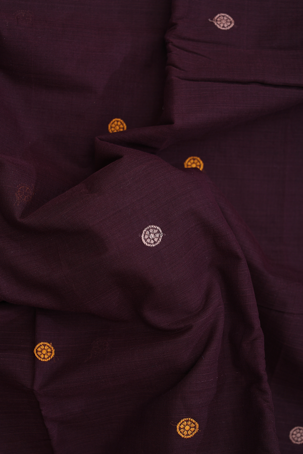 Chettinadu Cotton Saree Coffee Brown With Threadwork Buttas
