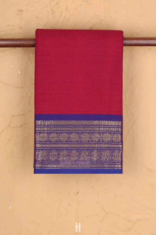 Chettinadu Cotton Saree Deep Mulberry With Contrast Border