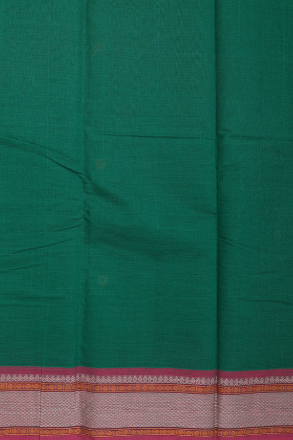 Chettinadu Cotton Saree Emerald Green With Threadwork Buttas