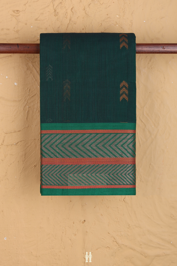 Chettinadu Cotton Saree Forest Green With Threadwork Buttas