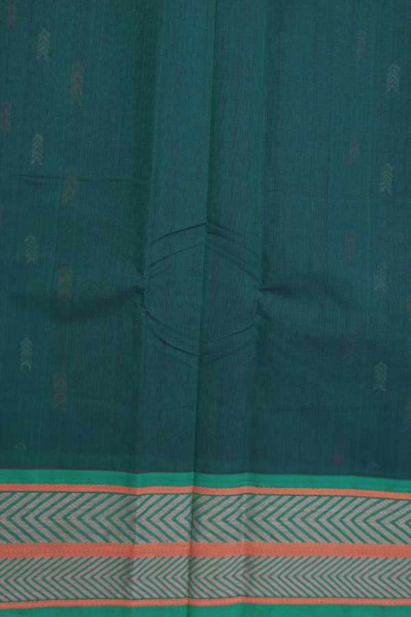 Chettinadu Cotton Saree Forest Green With Threadwork Buttas
