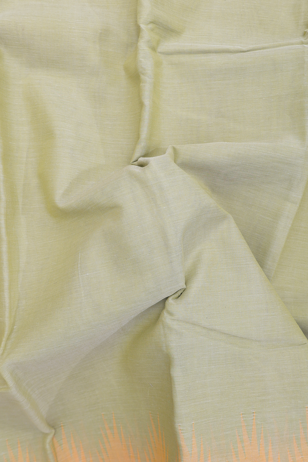 Chettinadu Cotton Saree Green Beige With Ganga Jamuna Border