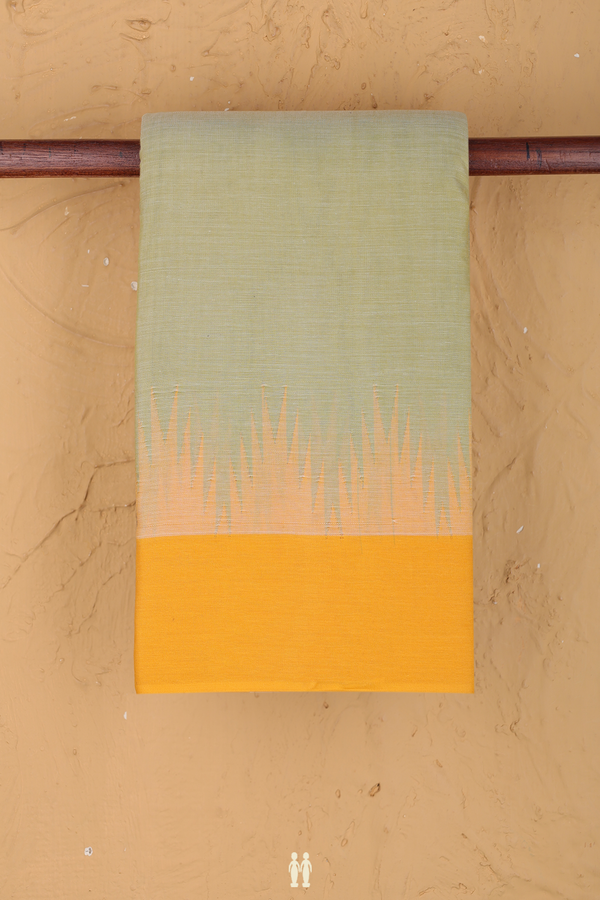 Chettinadu Cotton Saree Green Beige With Ganga Jamuna Border