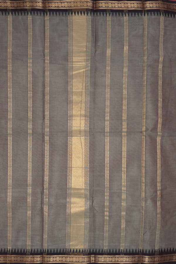 Chettinadu Cotton Saree Greenish Grey With Contrast Border