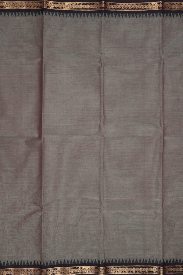 Chettinadu Cotton Saree Greenish Grey With Contrast Border
