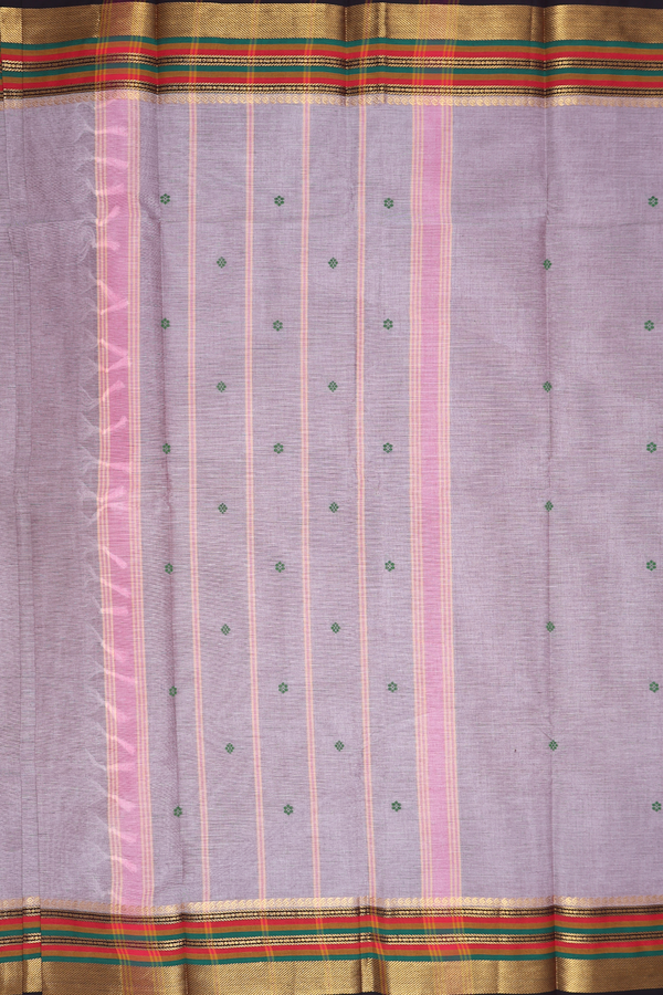 Chettinadu Cotton Saree Greyish Brown With Threadwork Buttas