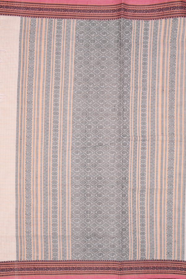 Coimbatore Cotton Saree In Ivory Along Checks With Buttas