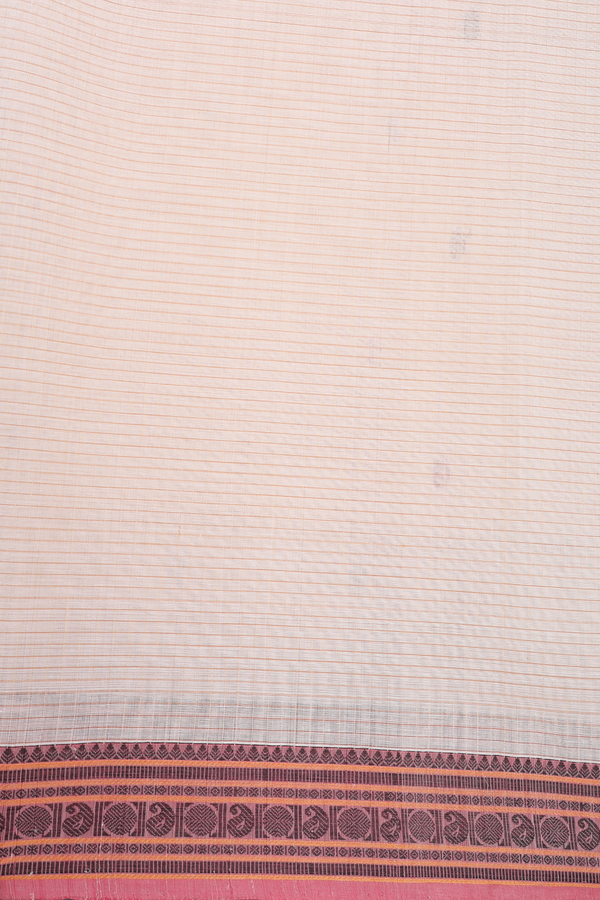 Coimbatore Cotton Saree In Ivory Along Checks With Buttas