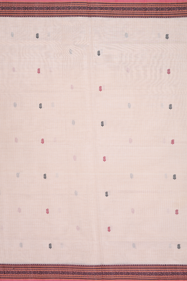 Coimbatore Cotton Saree In Ivory Along Checks With Buttas
