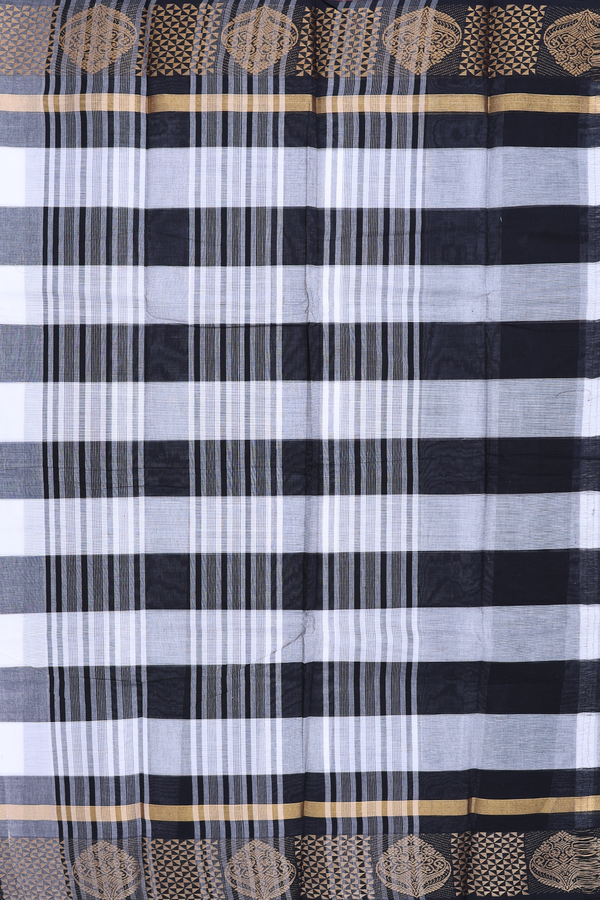 Chettinadu Cotton Saree In Black And White With Checks Design