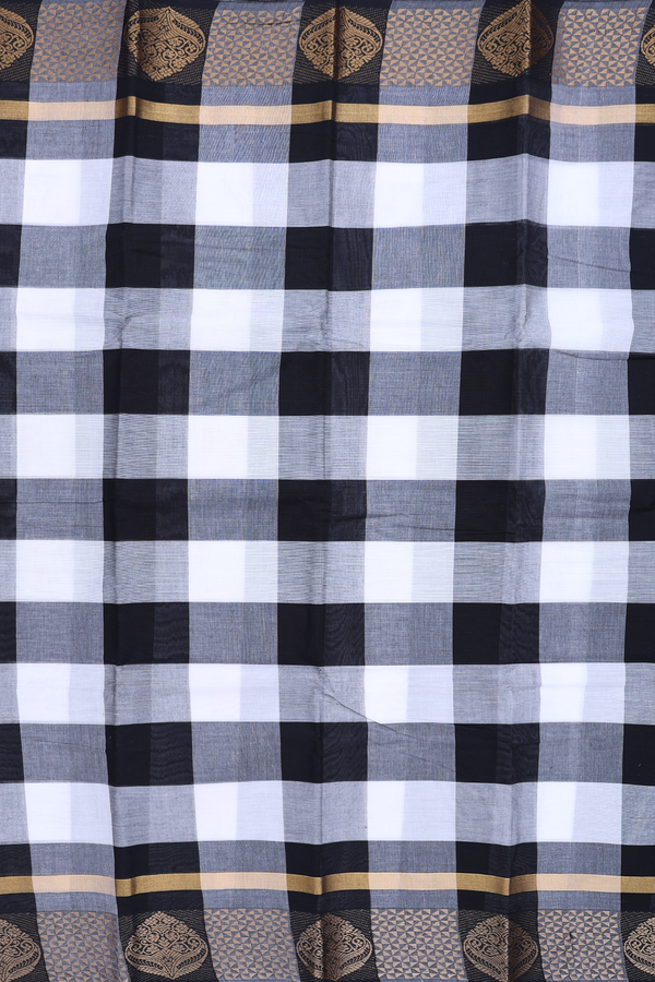 Chettinadu Cotton Saree In Black And White With Checks Design