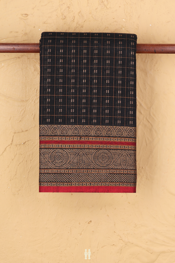 Chettinadu Cotton Saree In Black With Checks Design