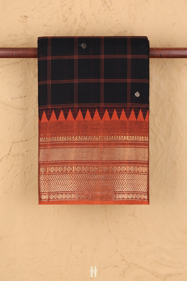 Chettinadu Cotton Saree In Black With Checks Design