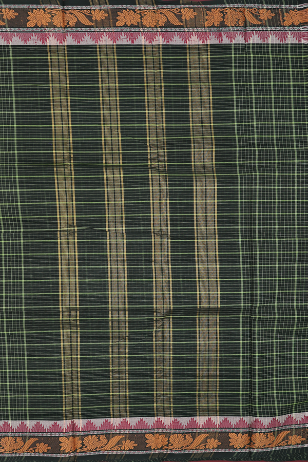 Chettinadu Cotton Saree Black And Green With Checks Design