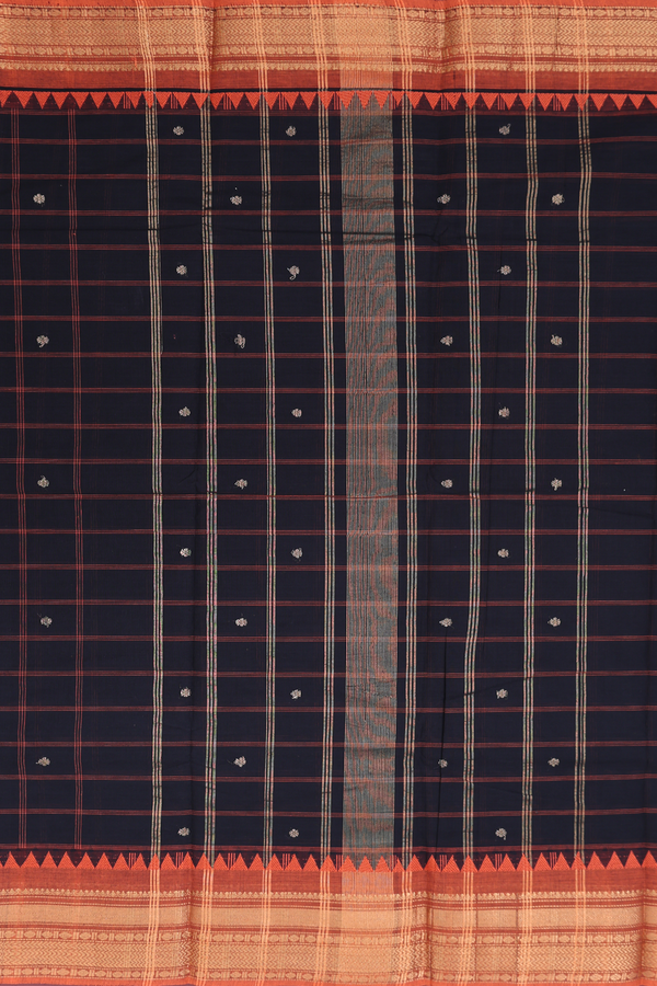 Chettinadu Cotton Saree In Black With Checks Design