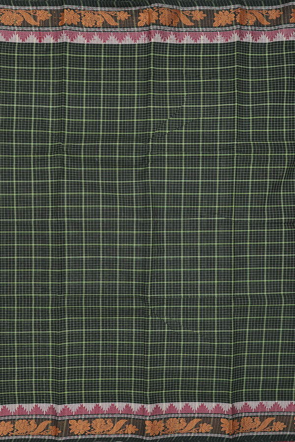 Chettinadu Cotton Saree Black And Green With Checks Design