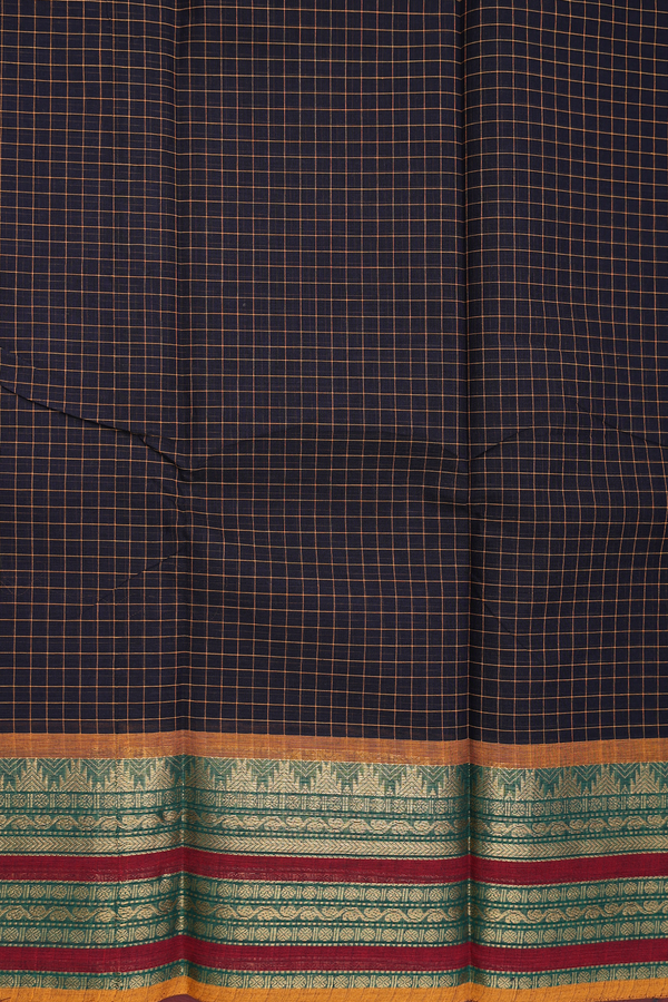 Chettinadu Cotton Saree In Black With Checks Design