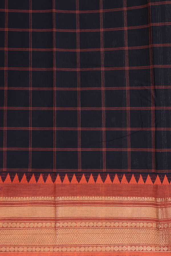 Chettinadu Cotton Saree In Black With Checks Design