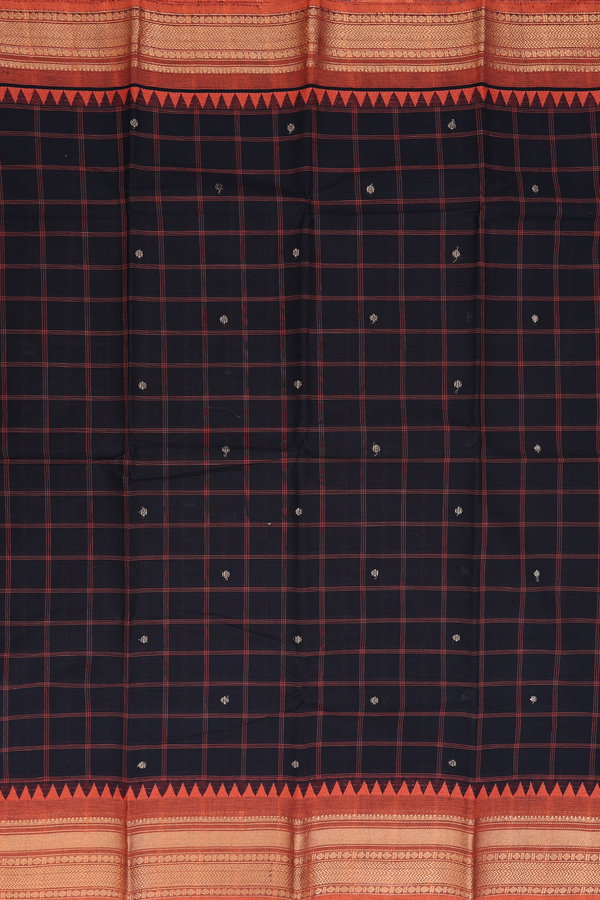 Chettinadu Cotton Saree In Black With Checks Design