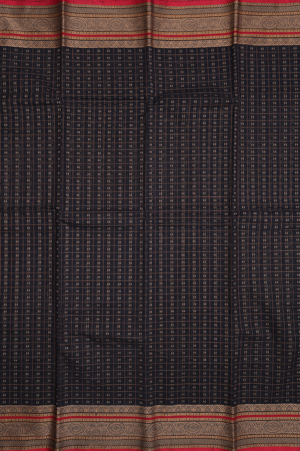 Chettinadu Cotton Saree In Black With Checks Design