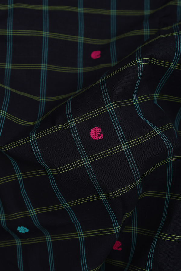 Chettinadu Cotton Saree In Black With Checks Design