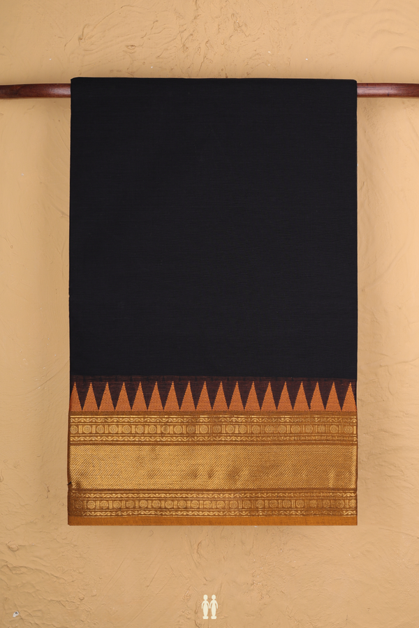 Chettinadu Cotton Saree In Black With Contrast Border