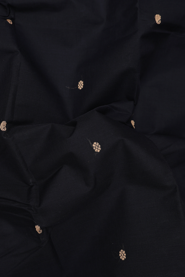 Chettinadu Cotton Saree In Black With Threadwork Buttas