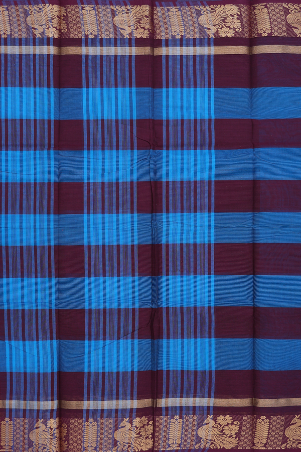 Chettinadu Cotton Saree In Blue And Maroon With Checks Design