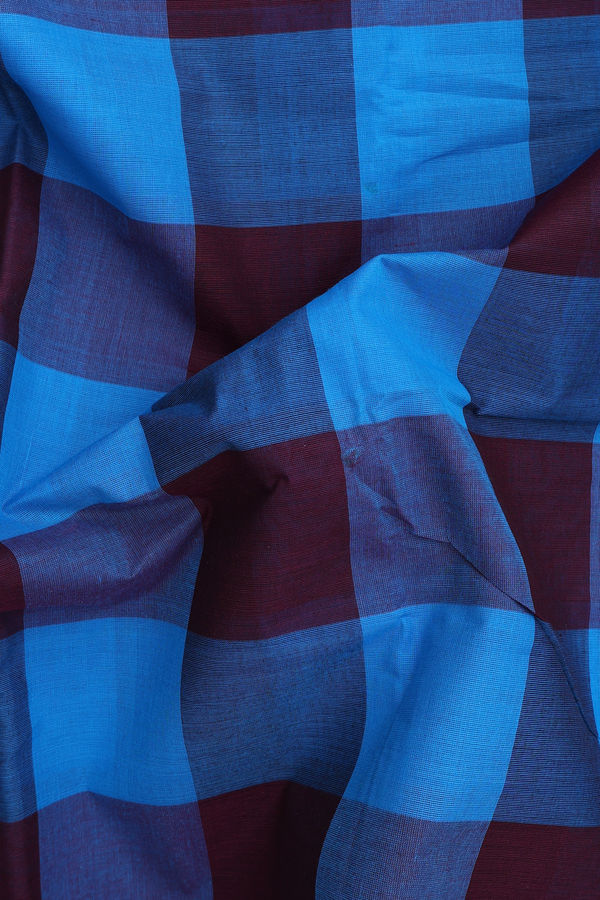 Chettinadu Cotton Saree In Blue And Maroon With Checks Design
