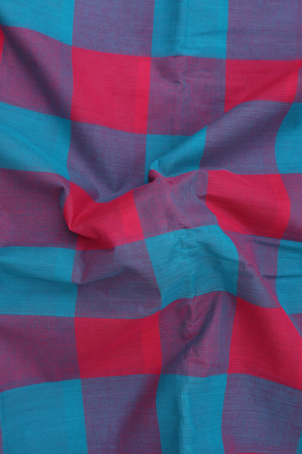Chettinadu Cotton Saree In Blue And Pink With Checks Design