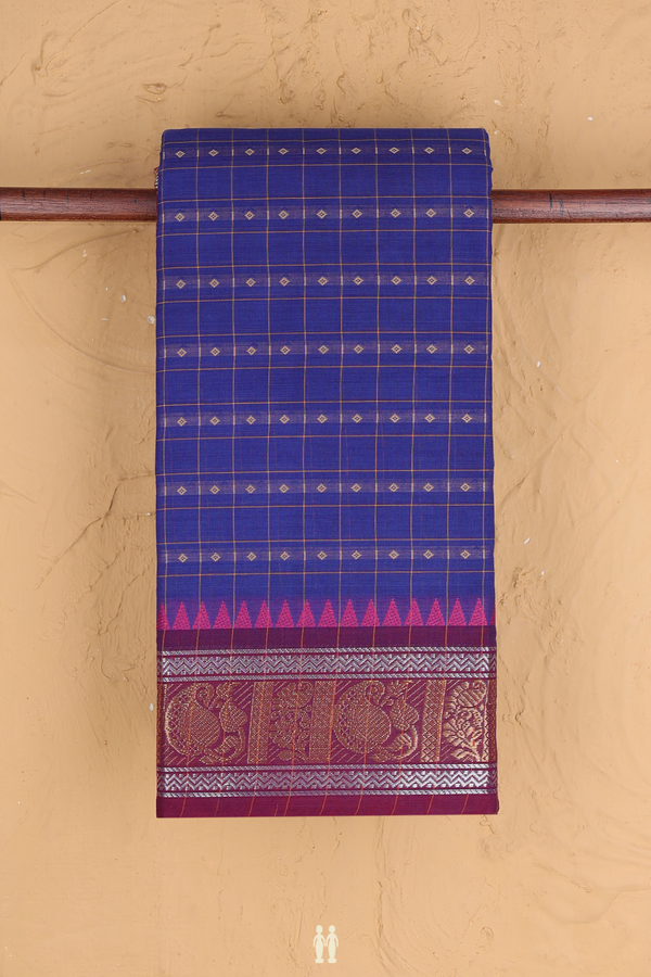 Chettinadu Cotton Saree In Blue With Checks Design