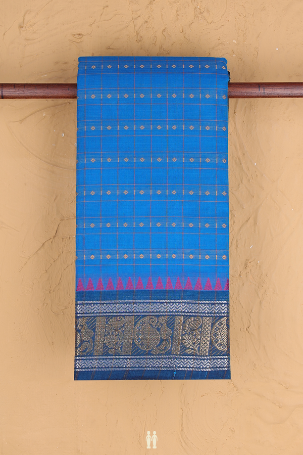 Chettinadu Cotton Saree In Blue With Checks Design