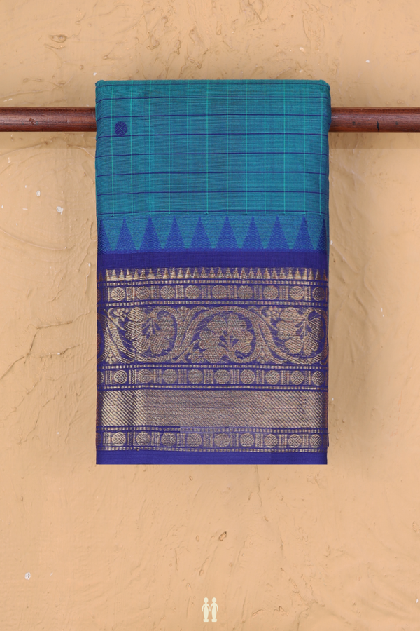 Chettinadu Cotton Saree In Blue With Checks Design