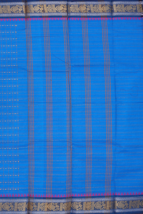 Chettinadu Cotton Saree In Blue With Checks Design