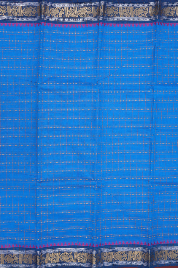 Chettinadu Cotton Saree In Blue With Checks Design