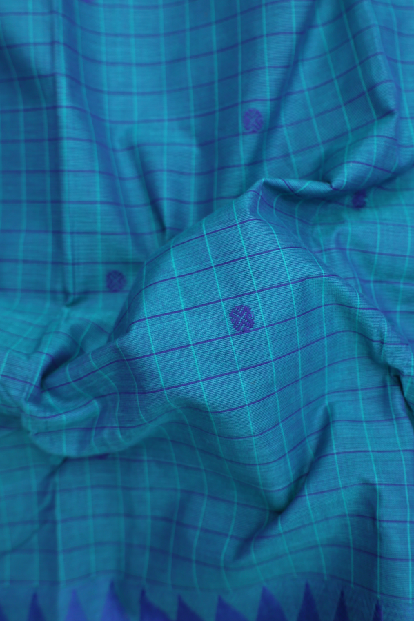 Chettinadu Cotton Saree In Blue With Checks Design