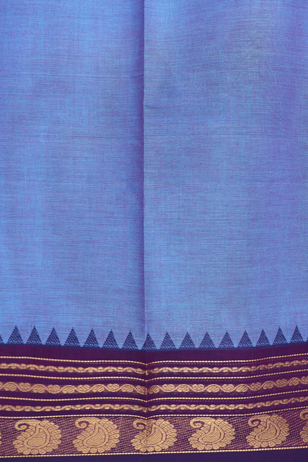 Chettinadu Cotton Saree In Blue With Threadwork Buttas