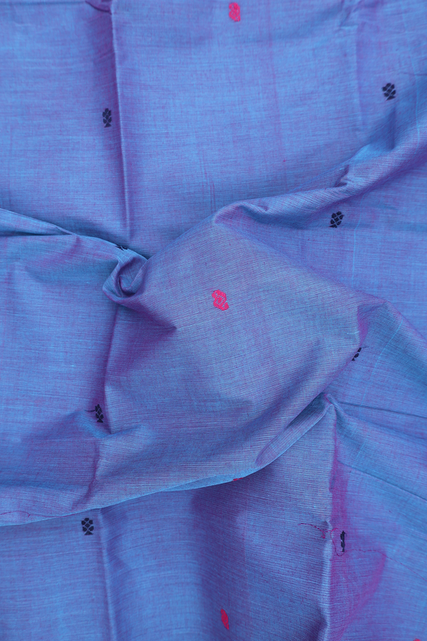 Chettinadu Cotton Saree In Blue With Threadwork Buttas