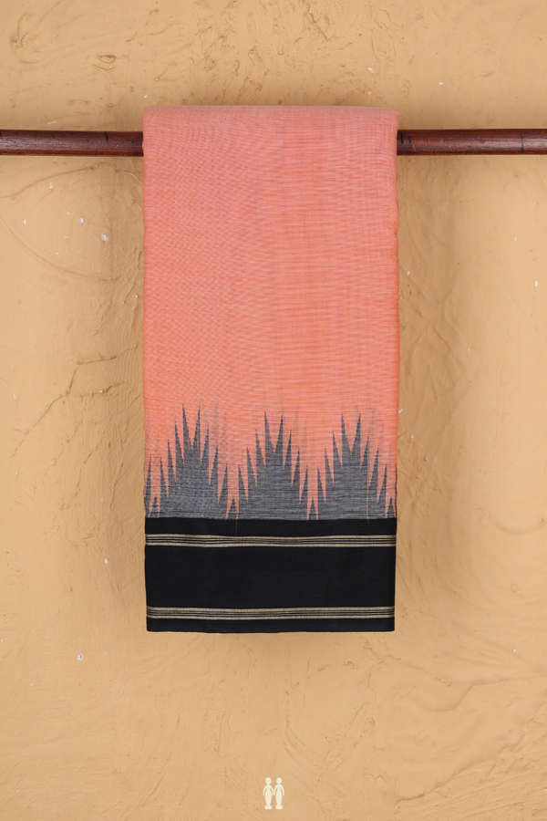 Chettinadu Cotton Saree In Blush Orange With Temple Border