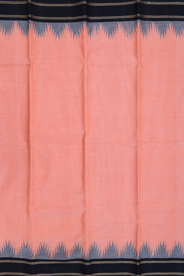 Chettinadu Cotton Saree In Blush Orange With Temple Border