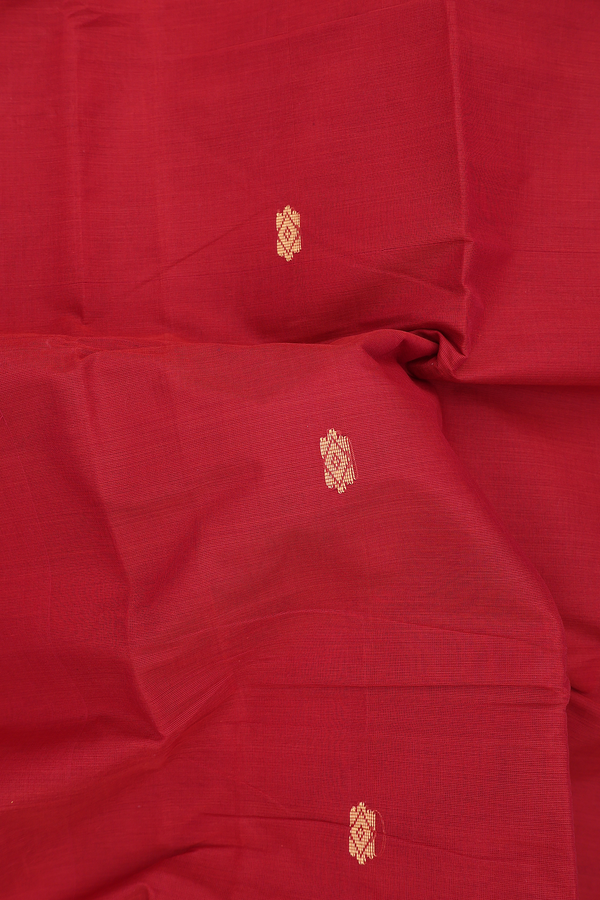 Chettinadu Cotton Saree In Brick Red With Threadwork Buttas