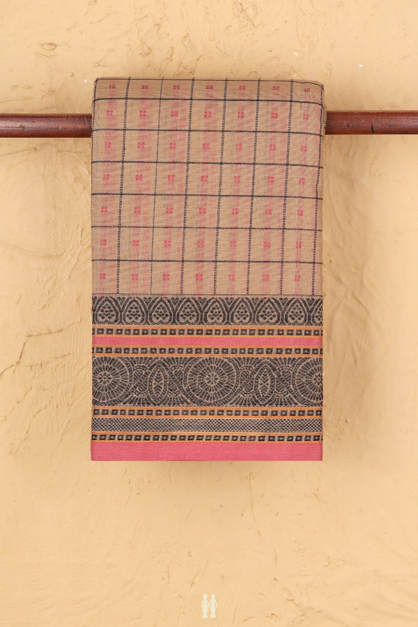 Chettinadu Cotton Saree In Brown With Checks Design