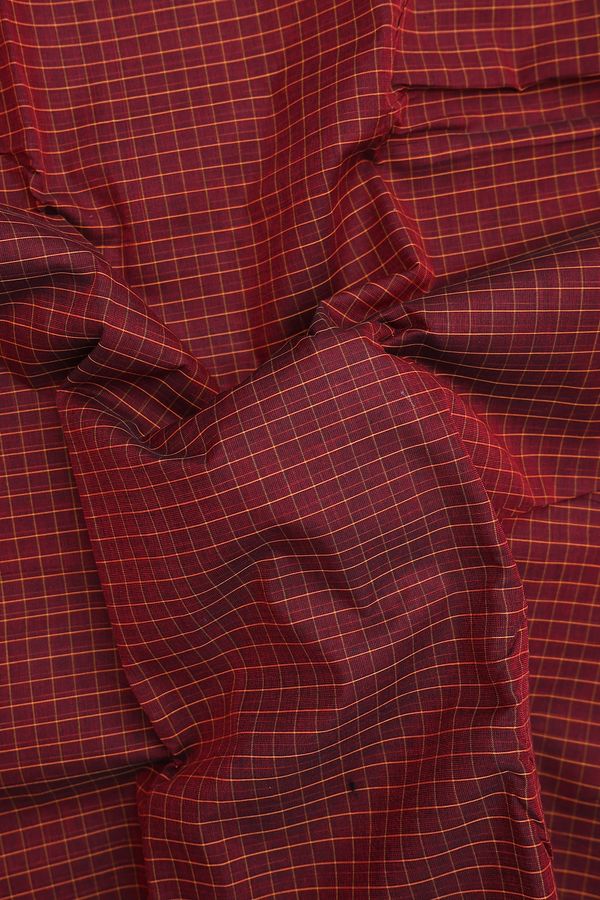 Chettinadu Cotton Saree In Maroon With Checks Design