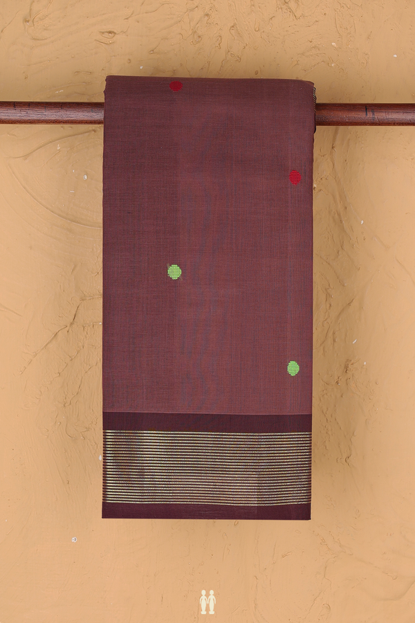 Chettinadu Cotton Saree In Brown With Threadwork Buttas