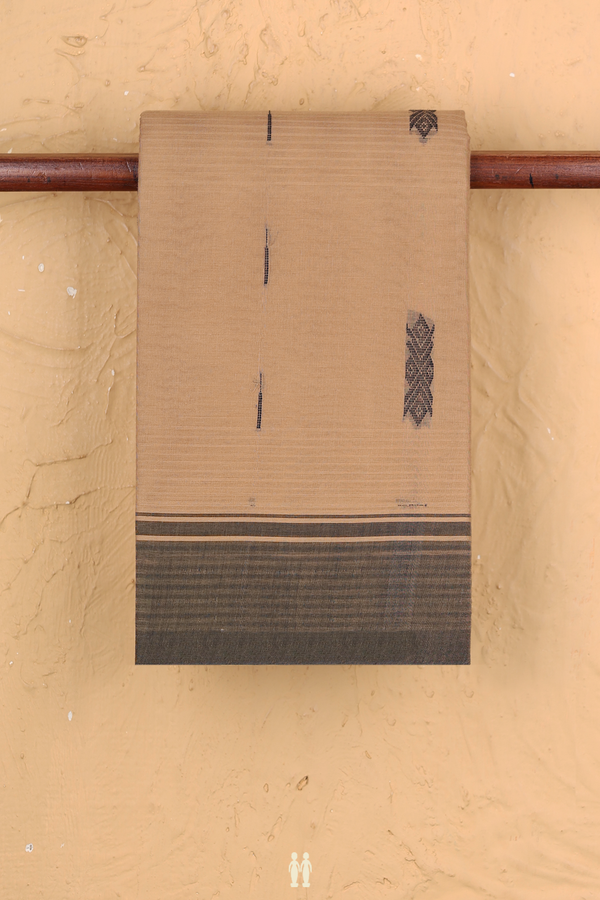 Chettinadu Cotton Saree In Brown With Threadwork Buttas