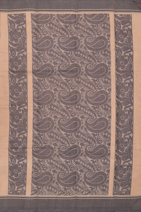 Chettinadu Cotton Saree In Brown With Threadwork Buttas