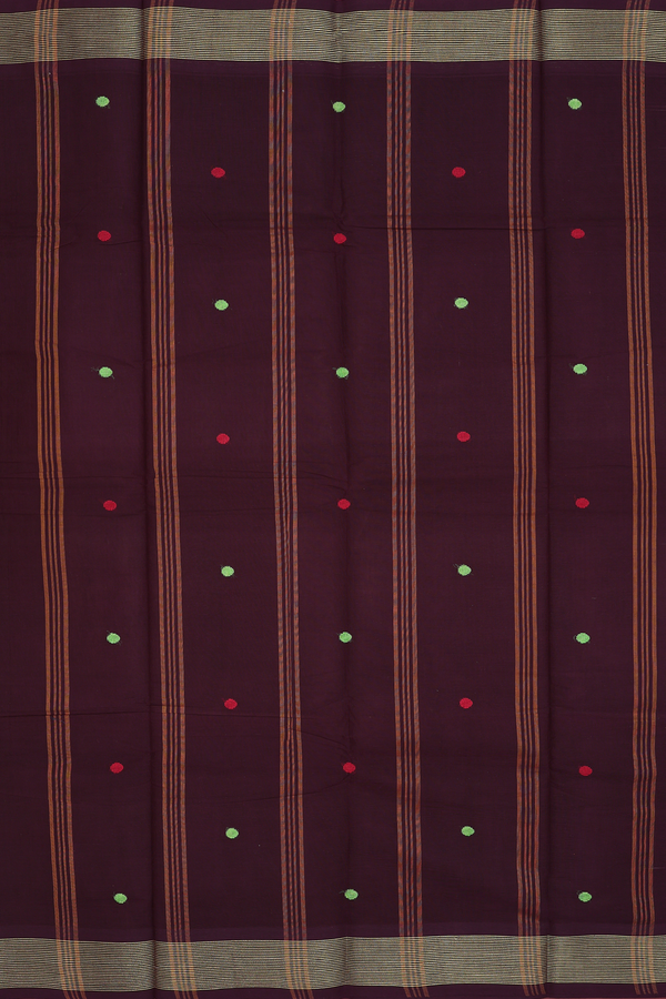 Chettinadu Cotton Saree In Brown With Threadwork Buttas