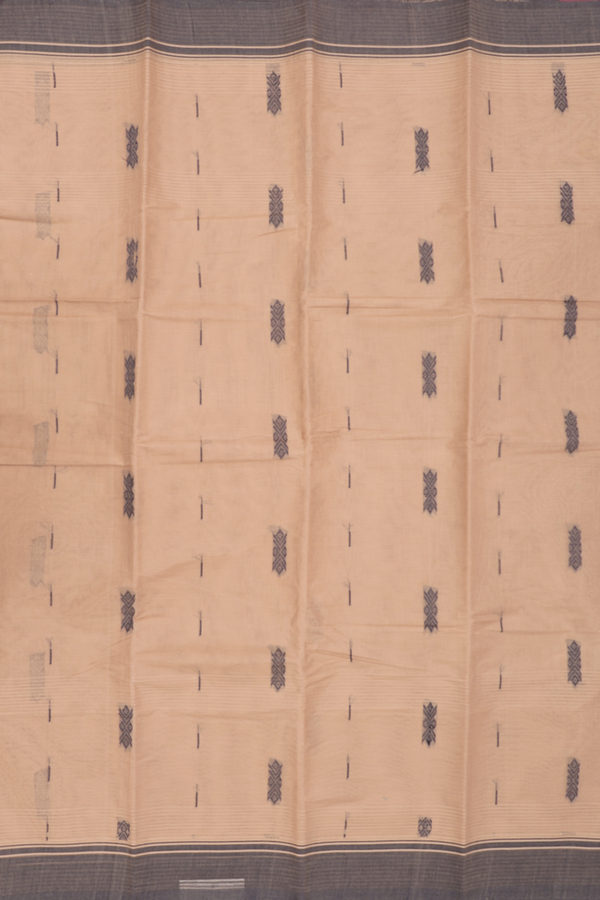 Chettinadu Cotton Saree In Brown With Threadwork Buttas